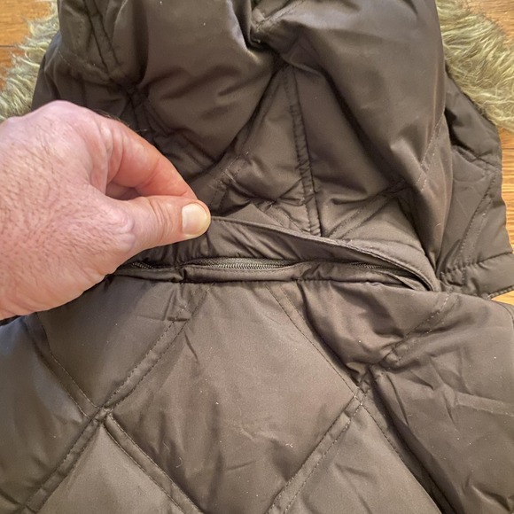 Lands' End Jacket Womens XS Petite Brown Quilted Down Faux Fur Hood Parka Zip - Picture 14 of 14